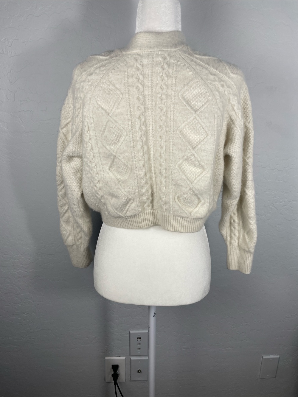 Madewell Cream Cable Knit Cropped Merino Wool Blend Cardigan Size Large - Picture 5 of 9